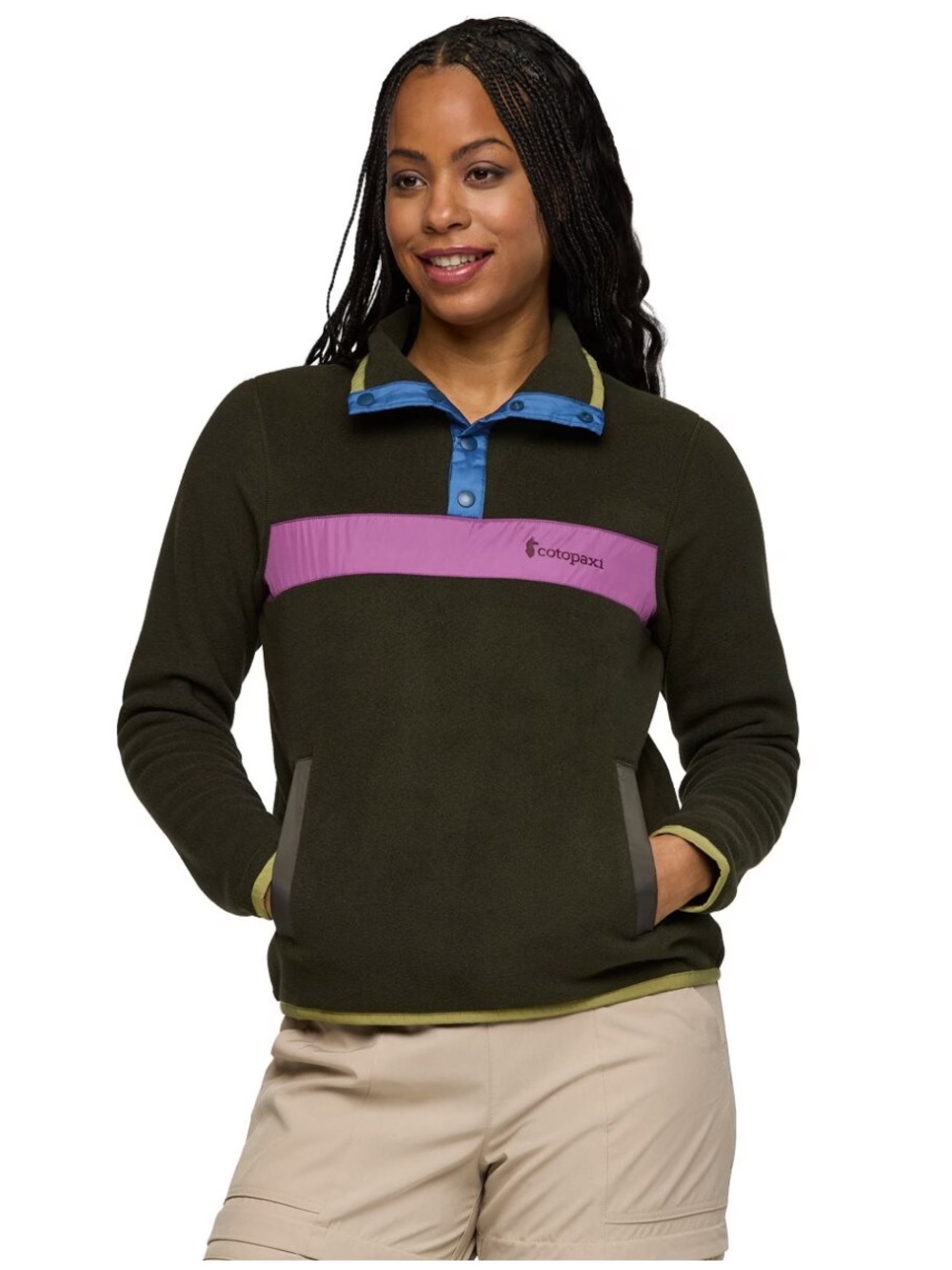 Cotopaxi Women's Small Teca Fleece Pullover Black Purple Jacket NWT Front Snap